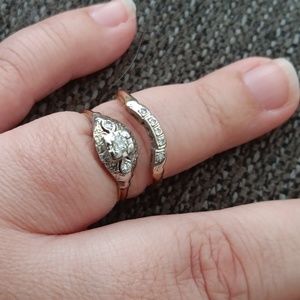 Vintage Wedding Set in 14 and 18 kt Gold with Diamonds